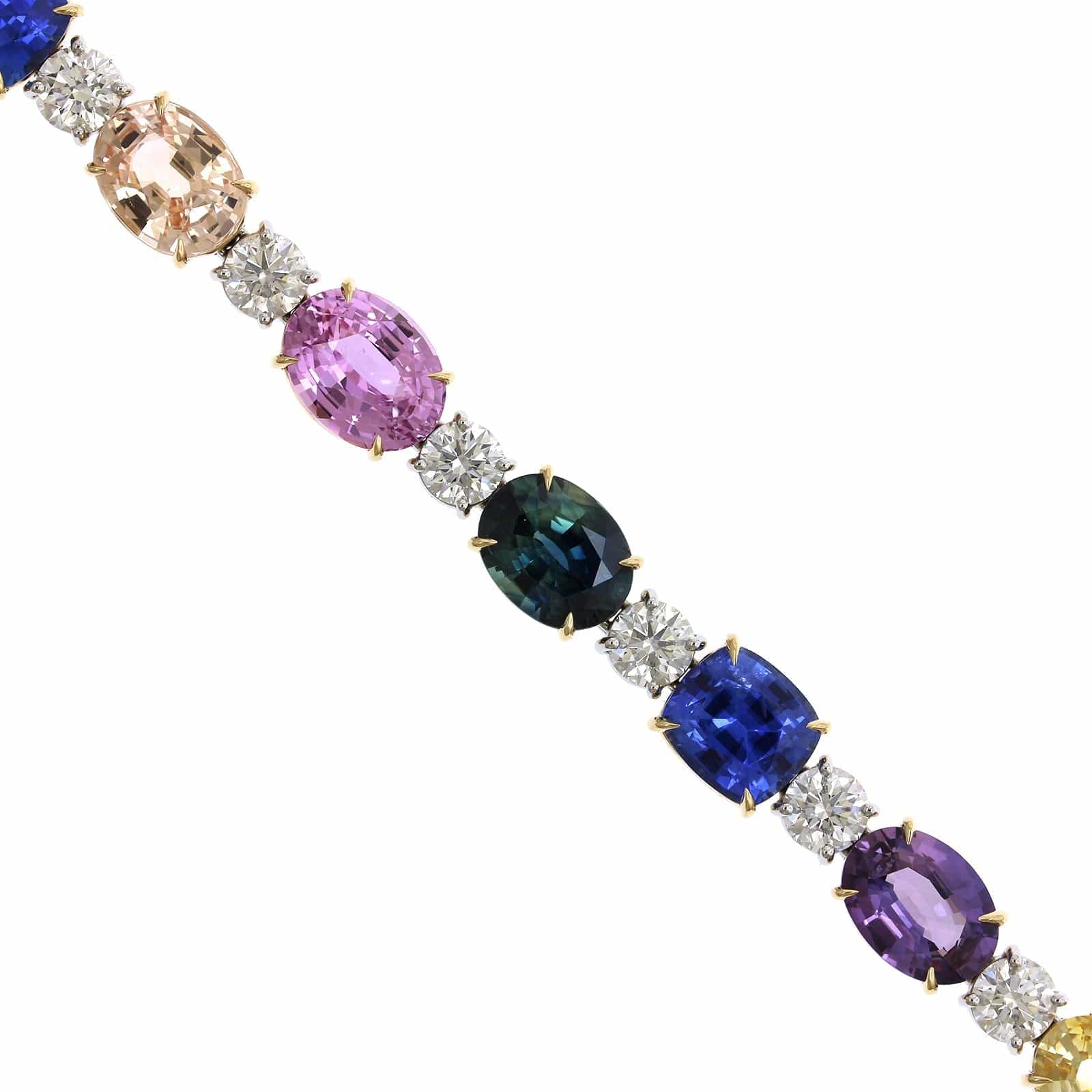 Platinum Multi Color Sapphire and Diamond Bracelet, Platinum and 18k yellow gold Long's Jewelry