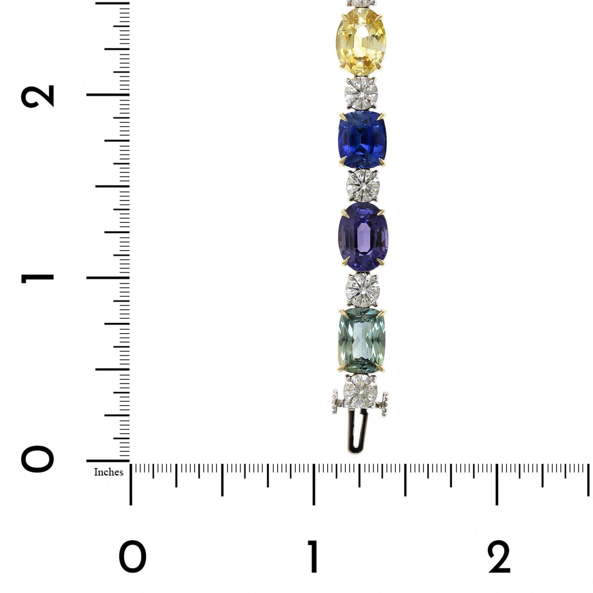 Platinum Multi Color Sapphire and Diamond Bracelet, Platinum and 18k yellow gold Long's Jewelry
