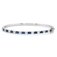 18K White Gold Emerald Cut Sapphire and Diamond Bangle Bracelet