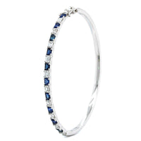 18K White Gold Emerald Cut Sapphire and Diamond Bangle Bracelet