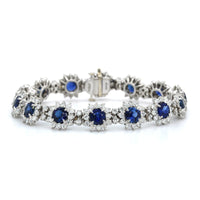 Platinum Sapphire and Diamond Halo Flower Design Bracelet
