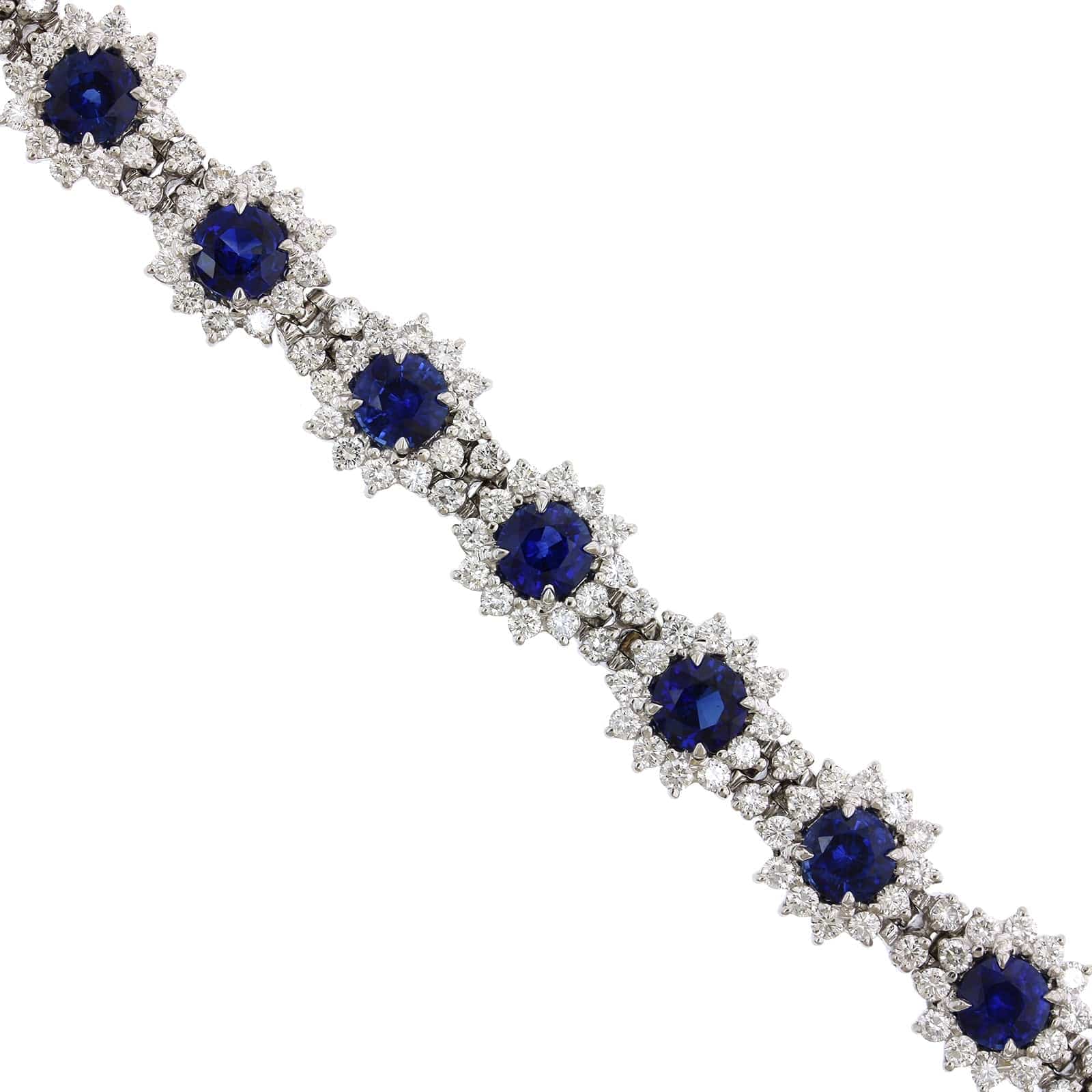 Platinum Sapphire and Diamond Halo Flower Design Bracelet