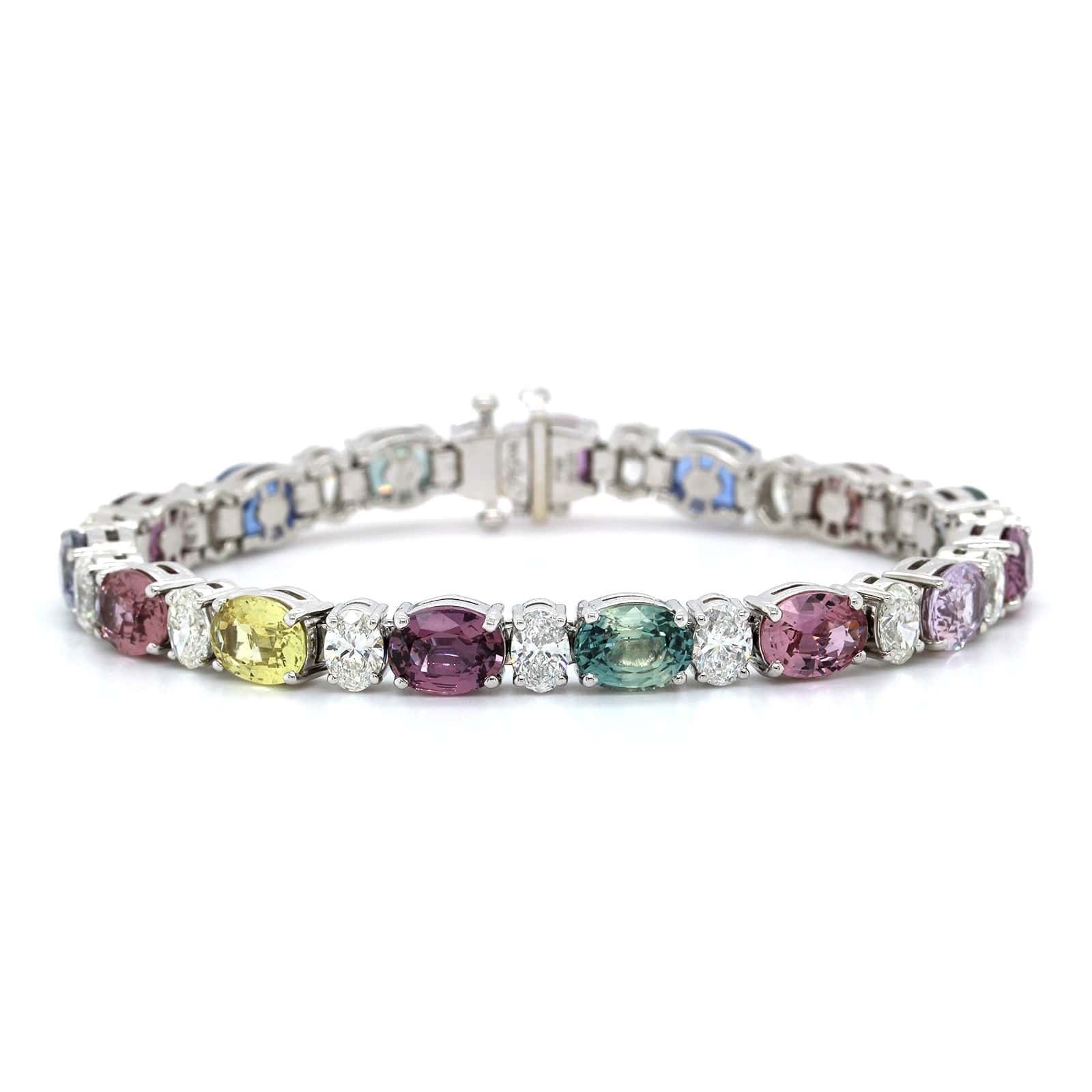 Platinum Multi Color Sapphire and Diamond Bracelet