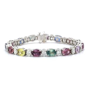 Platinum Multi Color Sapphire and Diamond Bracelet