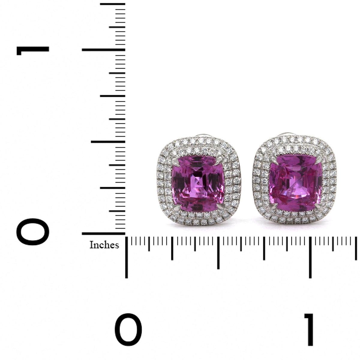 Platinum Cushion Pink Sapphire Double Diamond Halo Earrings