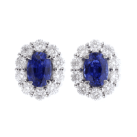 18K White Gold Oval Sapphire Diamond Stud Earrings