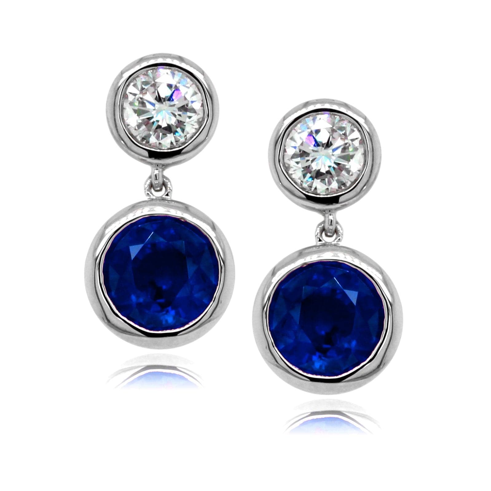 18K White Gold Bezel Set Sapphire and Diamond Earrings