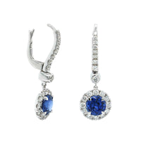 18K White Gold Sapphire and Diamond Halo Dangle Earrings