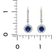 18K White Gold Sapphire and Diamond Halo Dangle Earrings