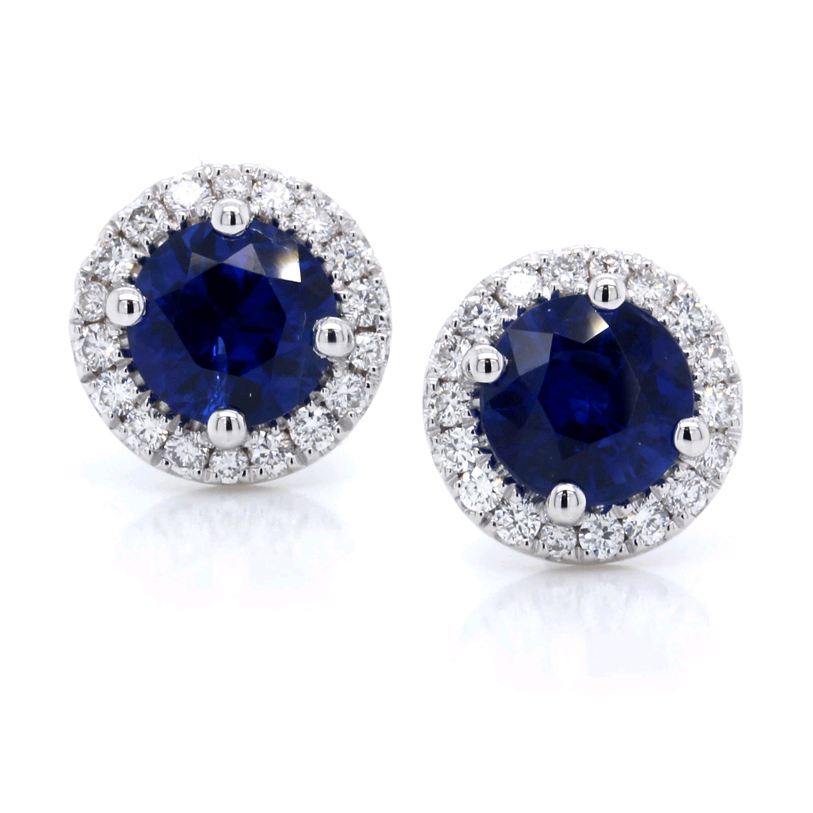 14K White Gold Sapphire Diamond Stud Earrings