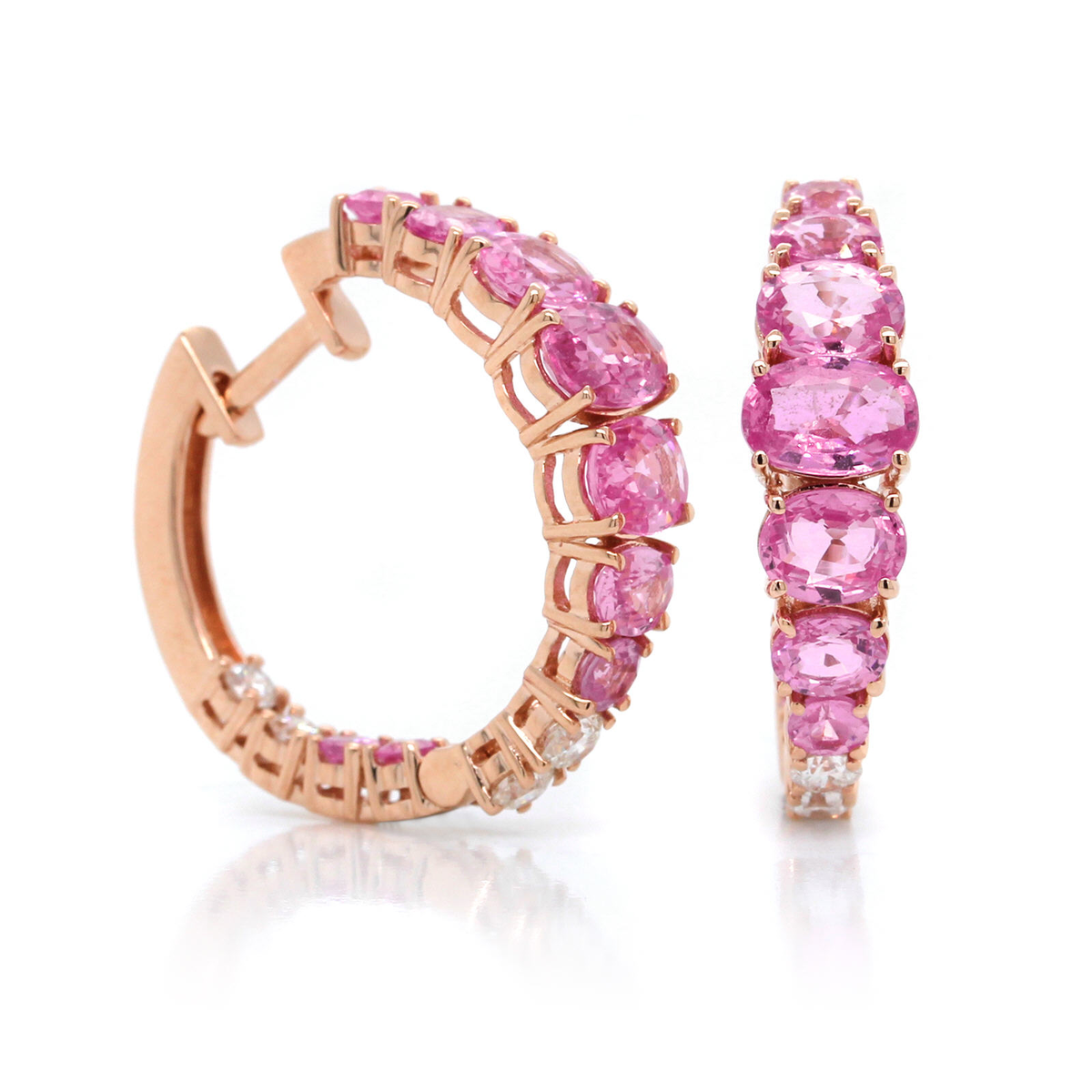 14K Rose Gold Sapphire and Diamond Hoop Earrings