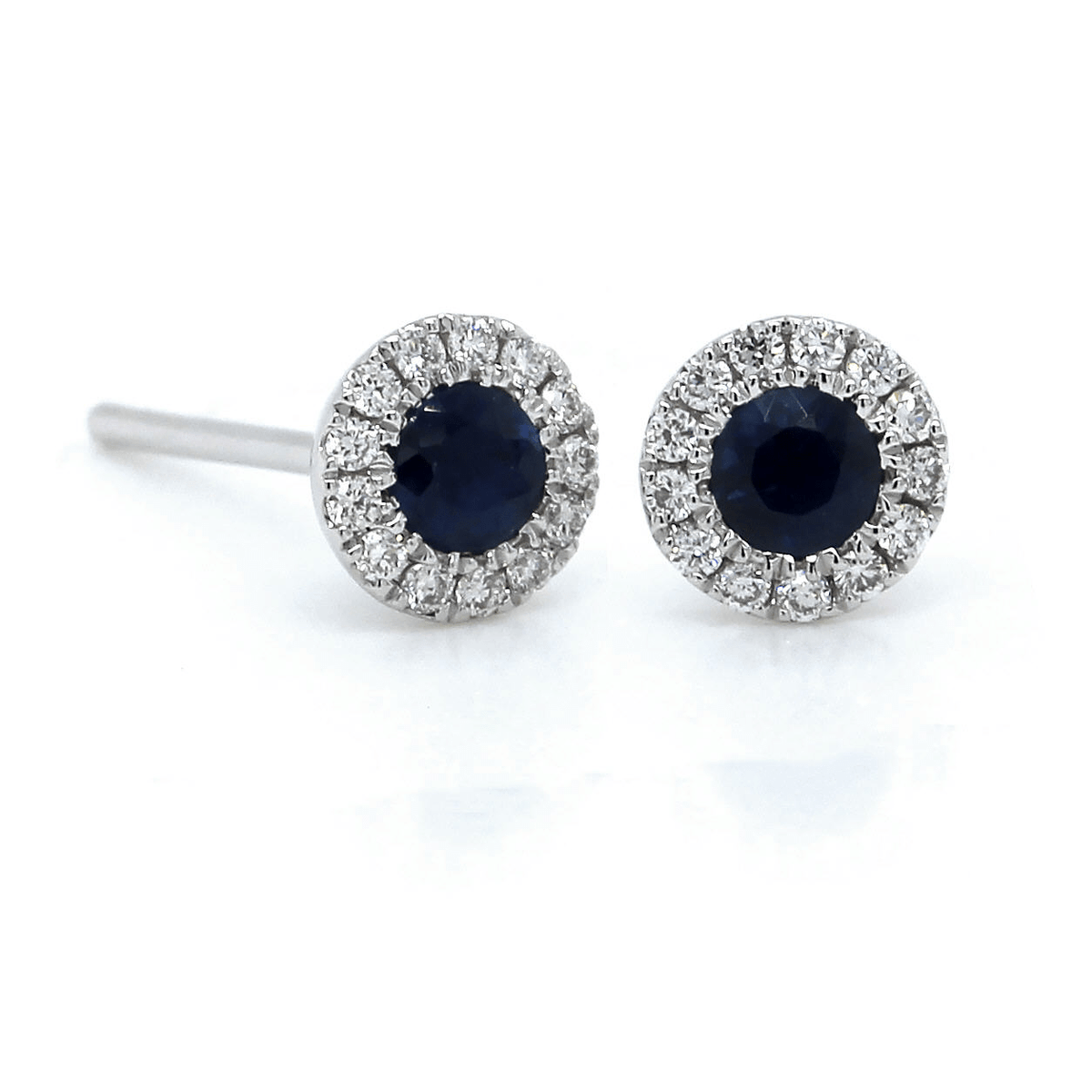 18K White Gold Sapphire Diamond Halo Stud Earrings