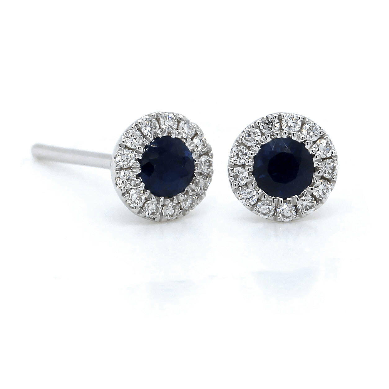 18K White Gold Sapphire Diamond Halo Stud Earrings