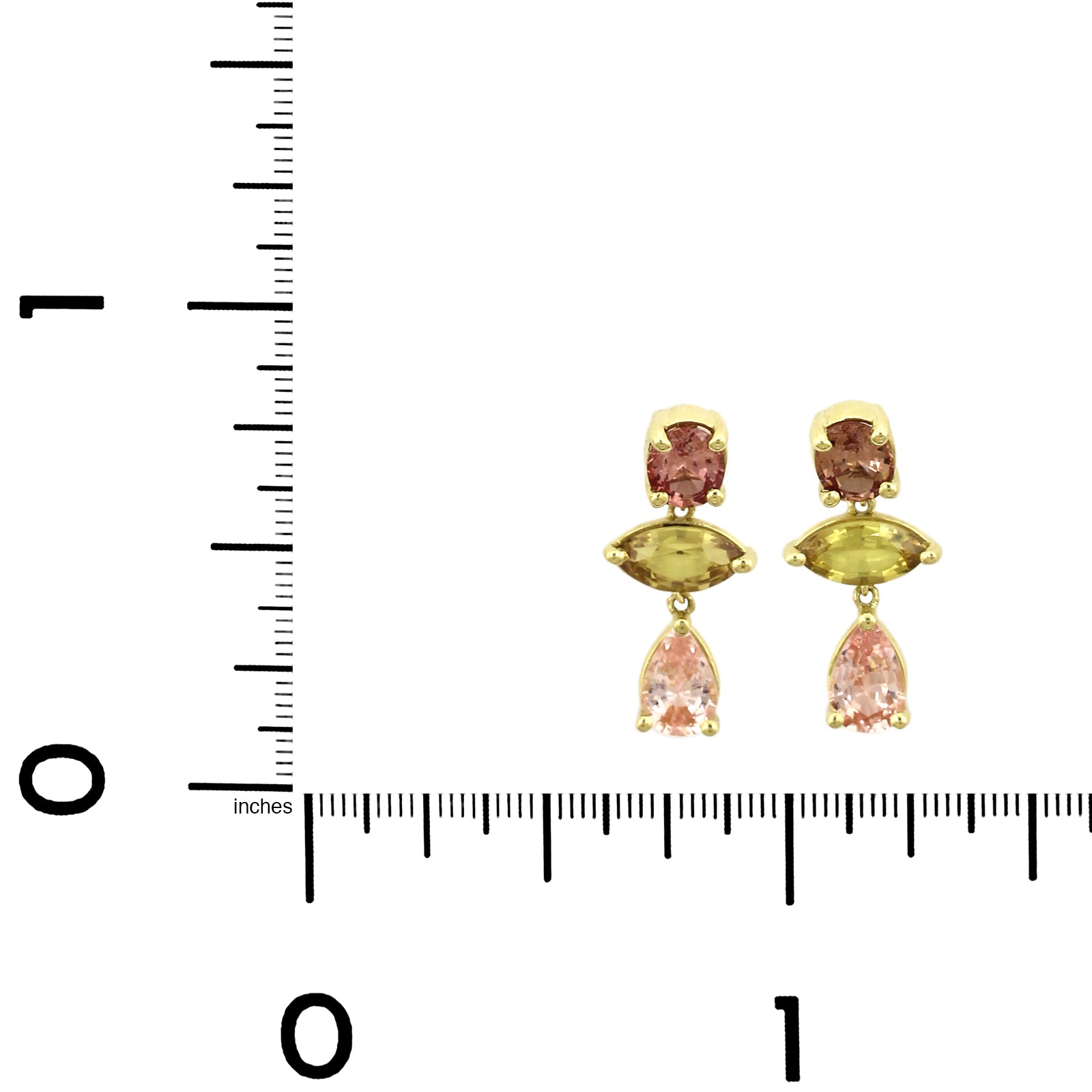 18K Yellow Gold Sapphire 3 Stone Drop Earrings