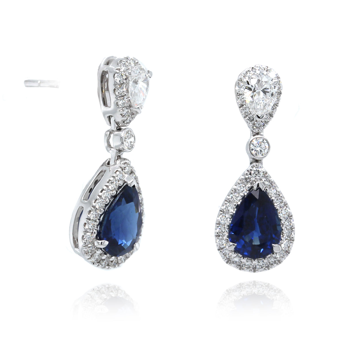 18K White Gold Sapphire and Drop Diamond Earrings