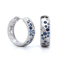 18K White Gold Diamond Sapphire Huggie Earrings