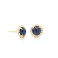 18K Yellow Gold Sapphire Diamond Halo Stud Earrings