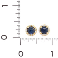 18K Yellow Gold Sapphire Diamond Halo Stud Earrings