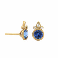 18K Yellow Gold Bezel Set Ceylon Blue Sapphire Stud Earrings