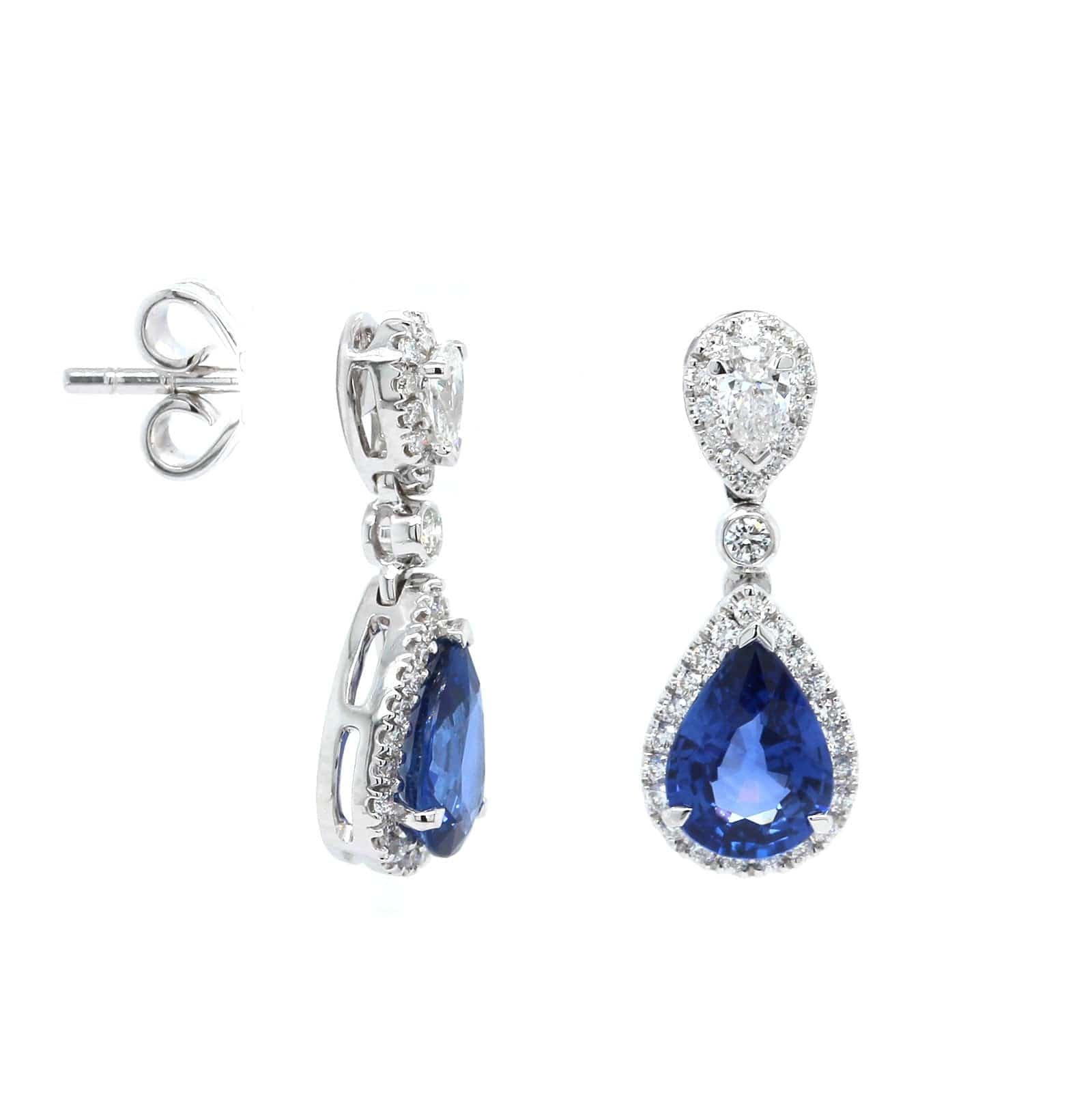18K White Gold Sapphire and Diamond Drop Earrings