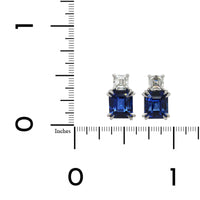 Platinum Emerald Cut Sapphire and Diamond Stud Earrings