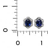 18K White Gold Oval Sapphire Baguette Diamond Halo Earrings, 18k white gold, Long's Jewelers