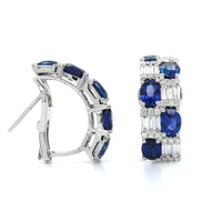 18K White Gold Oval Sapphire Baguette Diamond Huggie Earrings, 18k white gold, Long's Jewelers