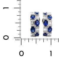 18K White Gold Oval Sapphire Baguette Diamond Huggie Earrings, 18k white gold, Long's Jewelers