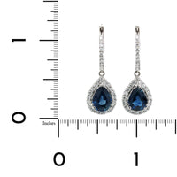 18K White Gold Sapphire Diamond Halo Drop Earrings, 18k white gold, Long's Jewelers