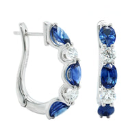 14K White Gold Oval Sapphire and Diamond Huggie Earrings