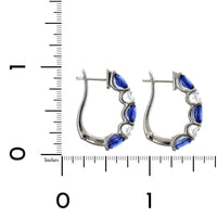 14K White Gold Oval Sapphire and Diamond Huggie Earrings