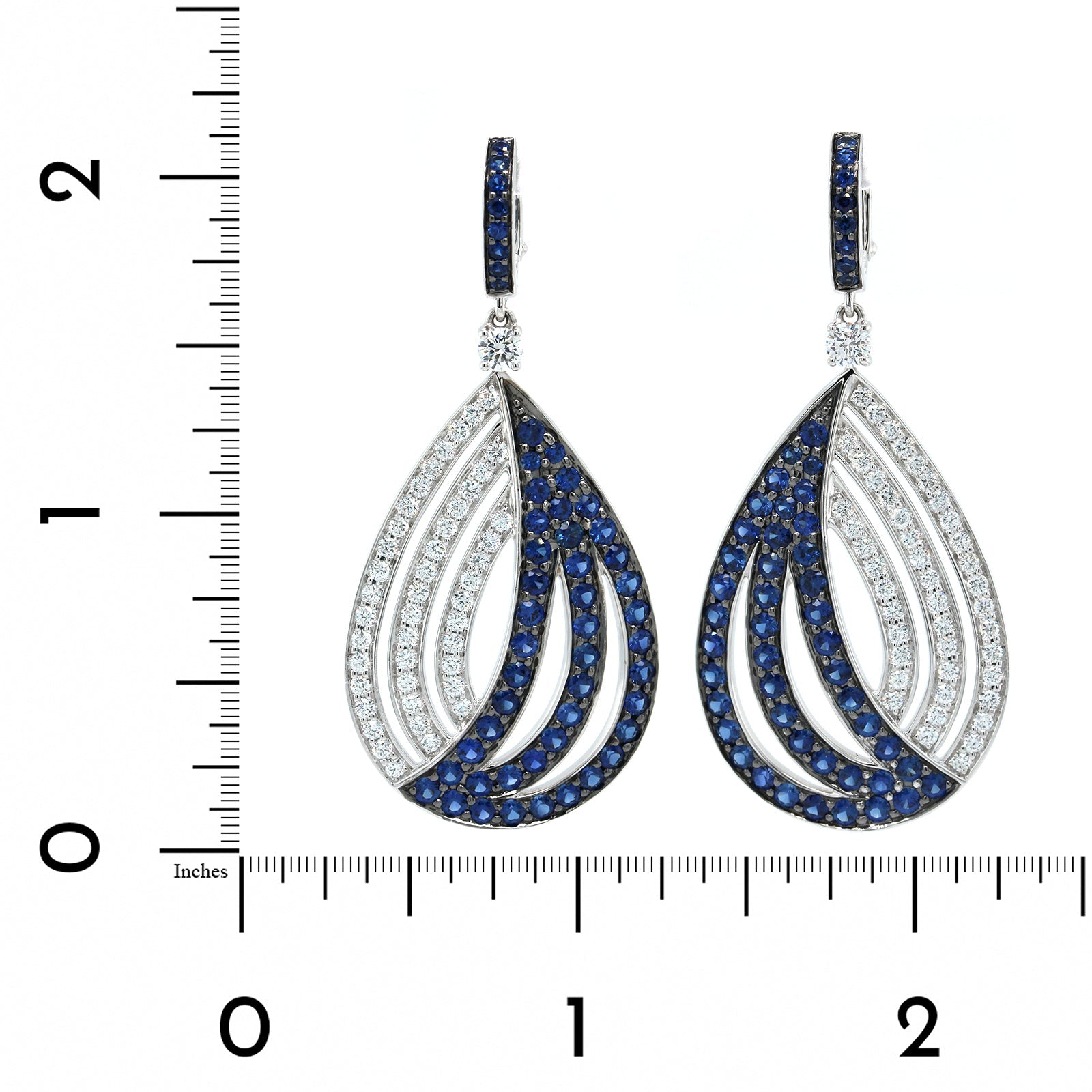 18K White Gold Sapphire Diamond Drop Earrings, 18k white gold, Long's Jewelers