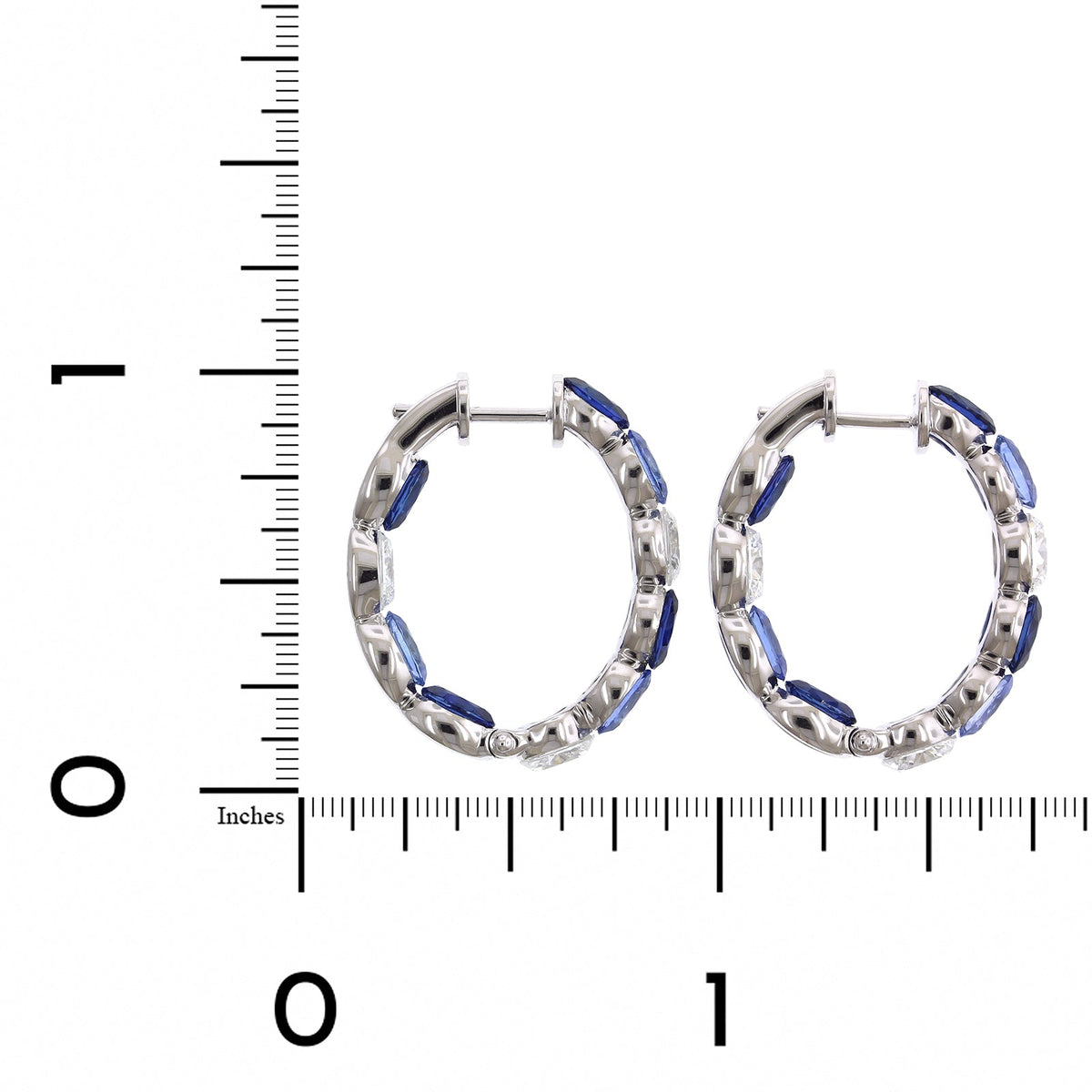 18K White Gold Sapphire Diamond Hoop Earrings, 18k white gold, Long's Jewelers