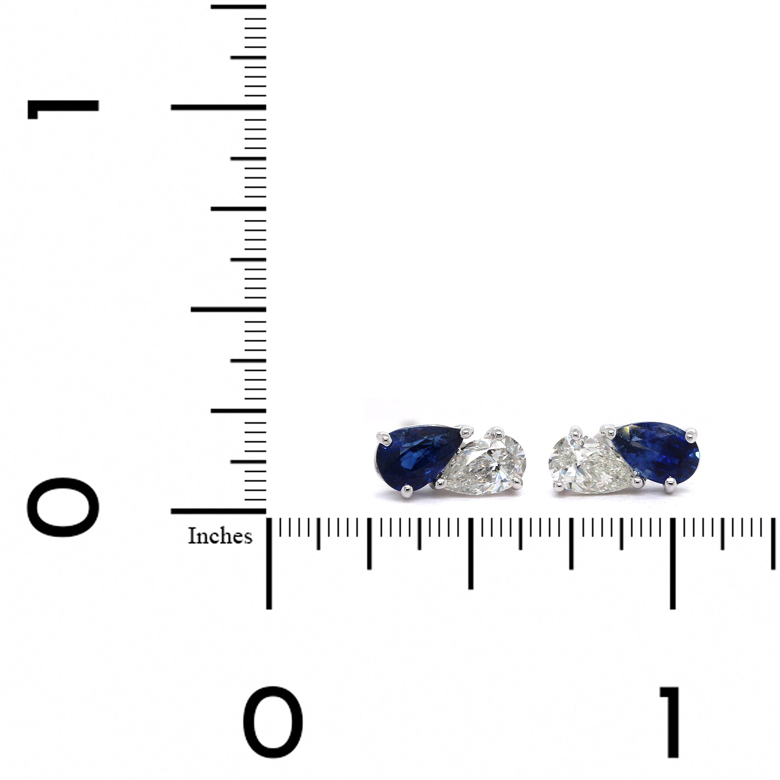18K White Gold Pear Shape Sapphire and Diamond Stud Earrings