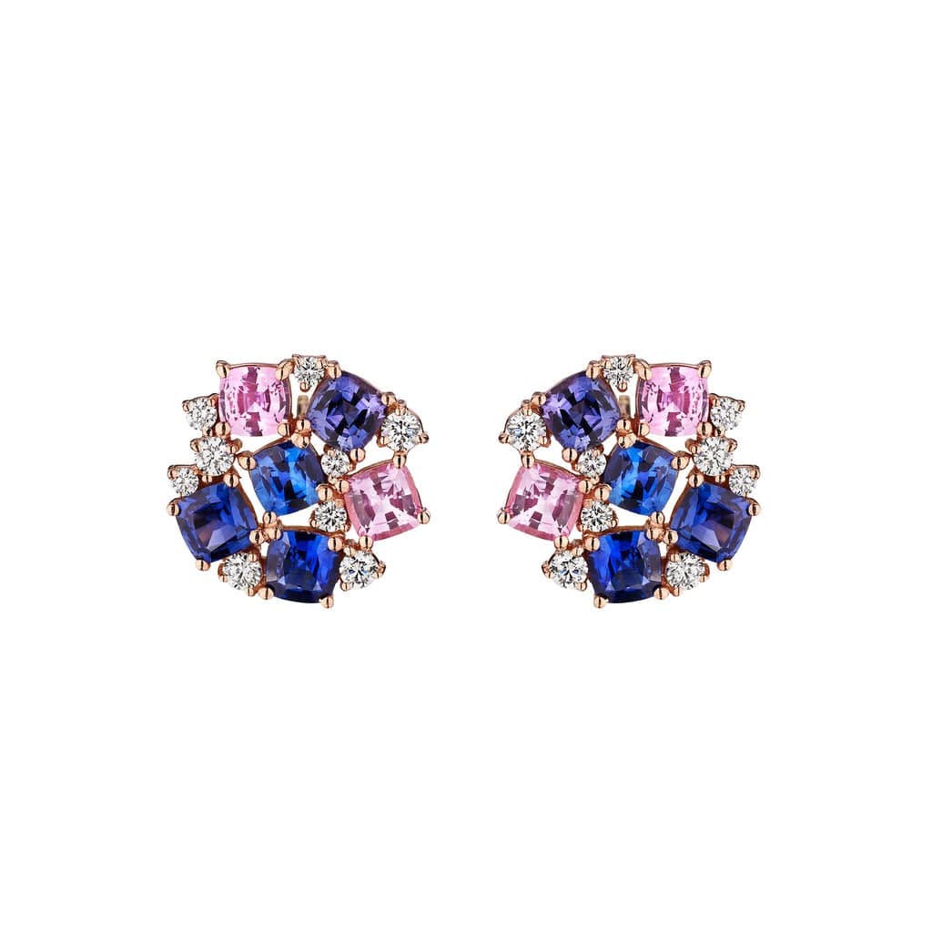 18K Rose Gold Multi Sapphire and Diamond Stud Earrings, 18K Rose Gold Multi Sapphire and Diamond Stud Earrings, Long's Jewelers