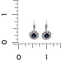 18K White Gold Sapphire Diamond Halo Drop Earrings, 18k white gold Long's Jewelry