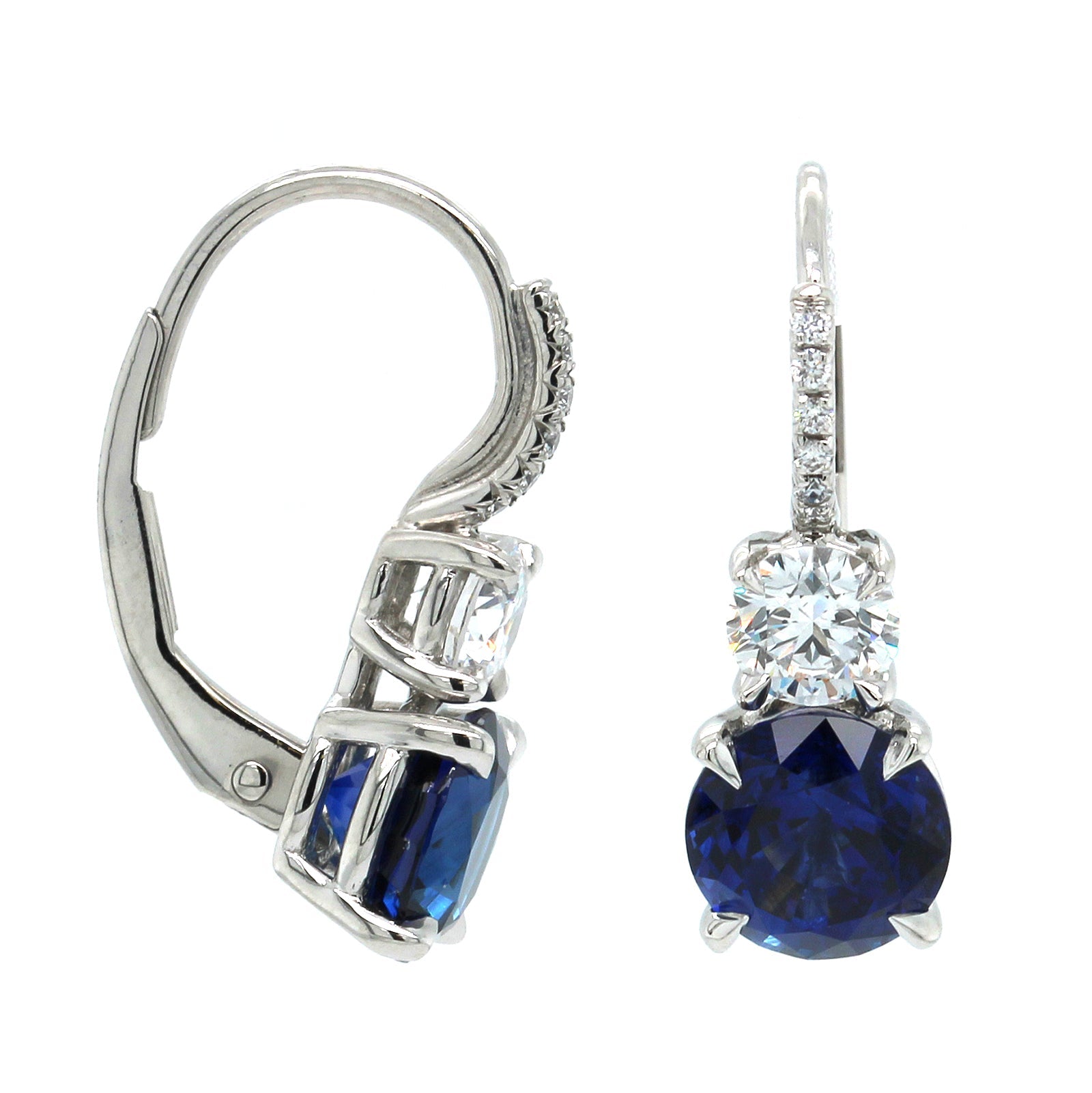18K White Gold Sapphire and Diamond Drop Earrings, 18k white gold Long's Jewelry