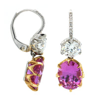 18K Two-Tone Pink Sapphire and Diamond Drop Earrings, 18k white and yellow gold Long's Jewelry