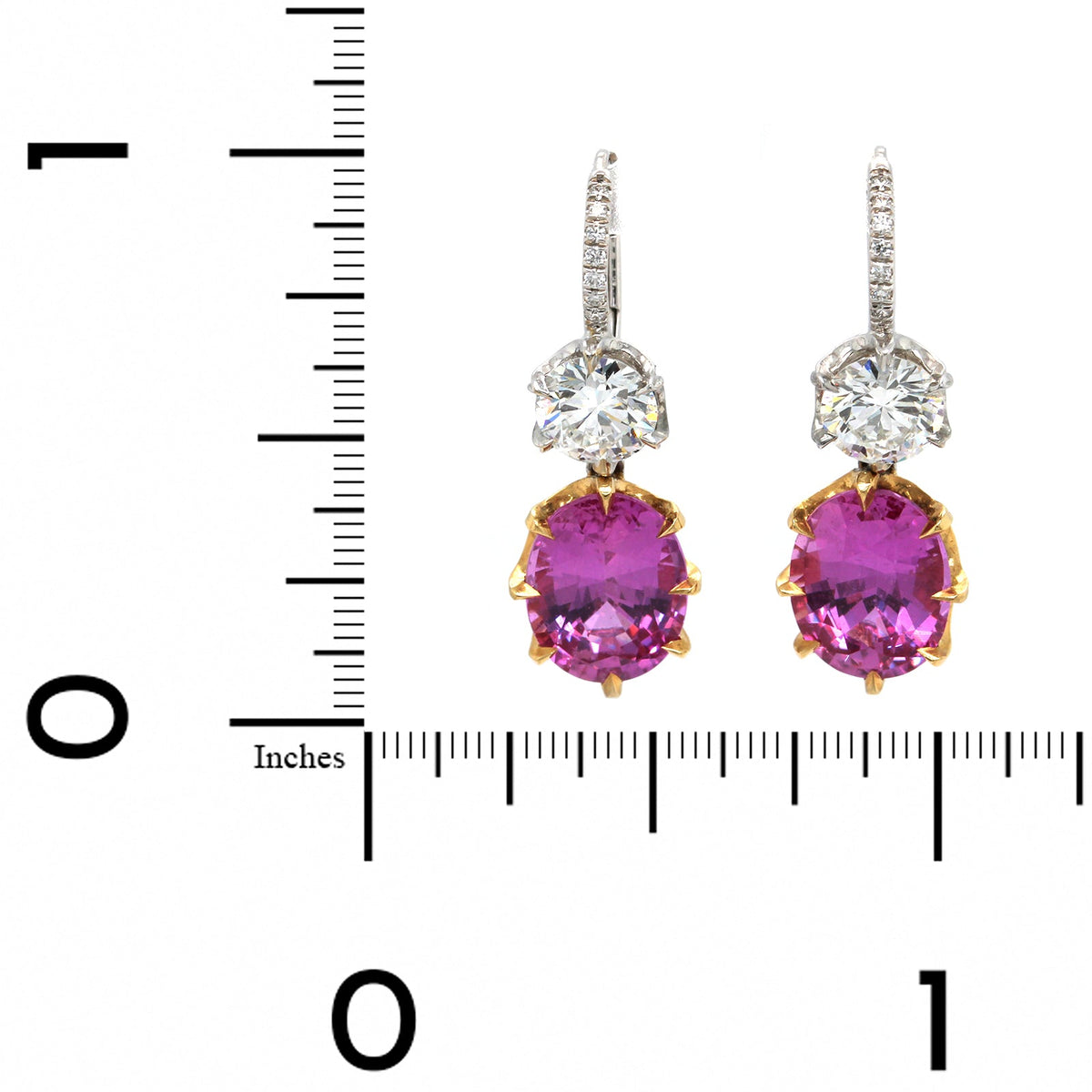 18K Two-Tone Pink Sapphire and Diamond Drop Earrings, 18k white and yellow gold Long's Jewelry