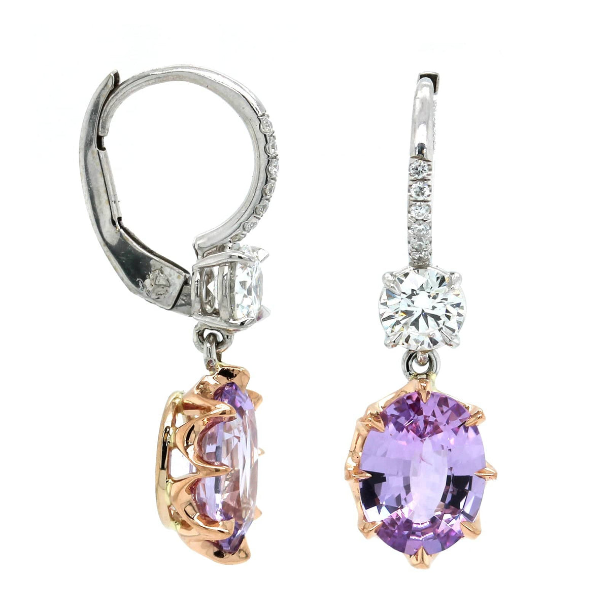 Platinum and 18K Rose Gold Lavender Sapphire Diamond Drop Earrings