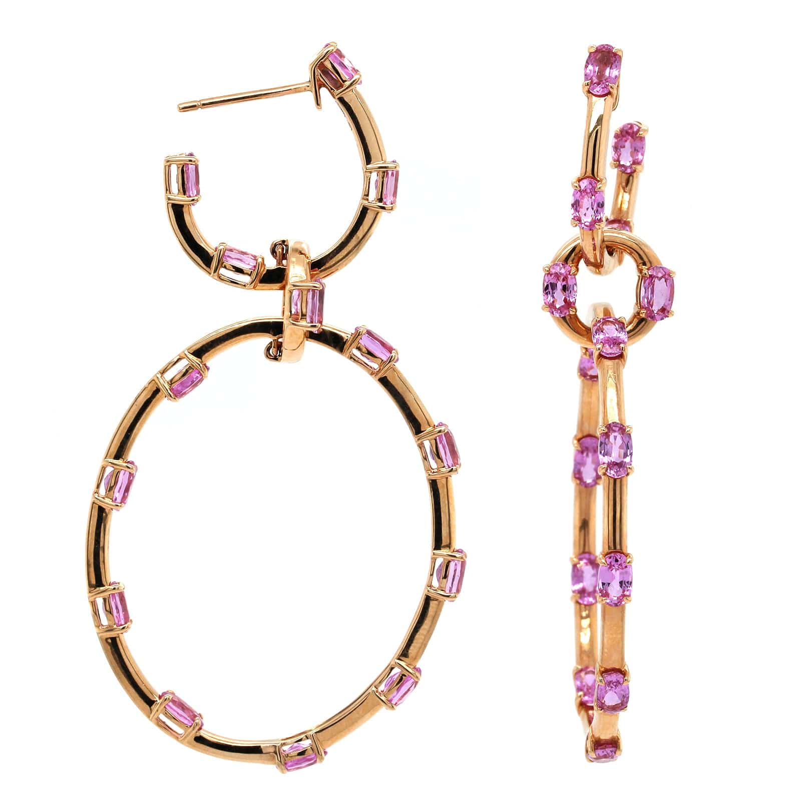 Etho Maria 18K Rose Gold Oval Pink Sapphire Station Hoop Earrings