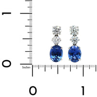 Platinum Oval Sapphire Diamond Drop Earrings, Long's Jewelers