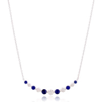 18K White Gold Diamond and Sapphire Curve Necklace
