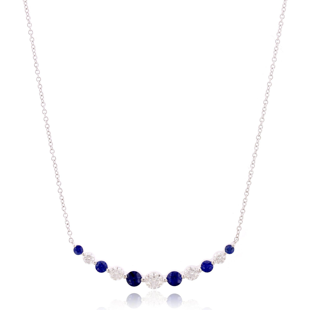 18K White Gold Diamond and Sapphire Curve Necklace