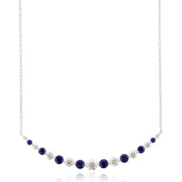 18K White Gold Diamond and Sapphire Curve Necklace