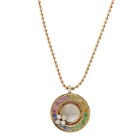18K Rose Gold Multi Sapphire with Diamond and Pearl Medallion Necklace
