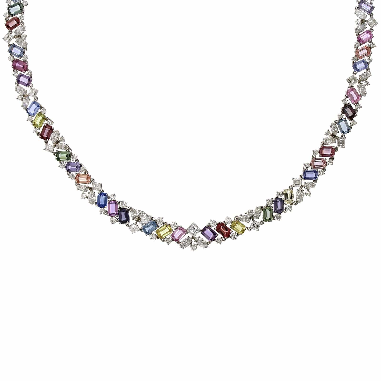 Platinum Multi Sapphire Diamond Necklace