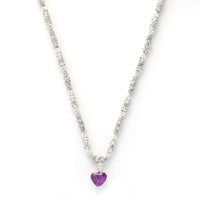 Platinum Heart Shape Pink Sapphire Diamond Necklace