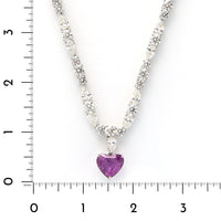 Platinum Heart Shape Pink Sapphire Diamond Necklace