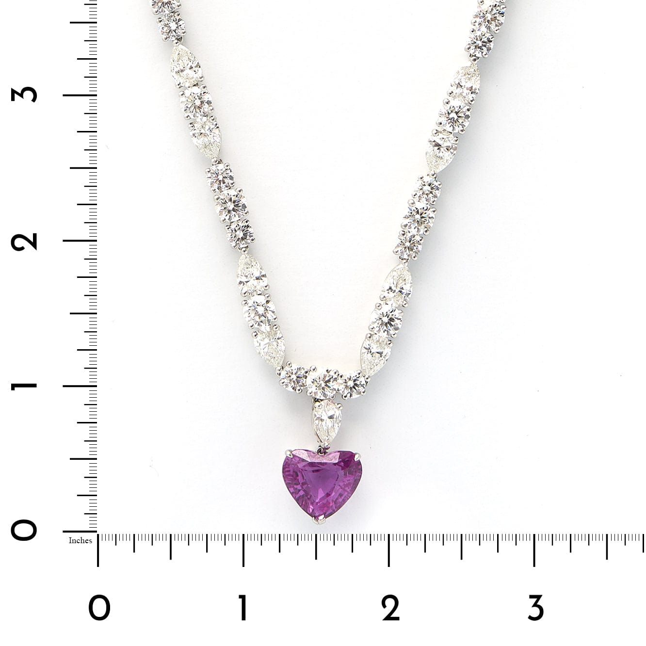 Platinum Heart Shape Pink Sapphire Diamond Necklace